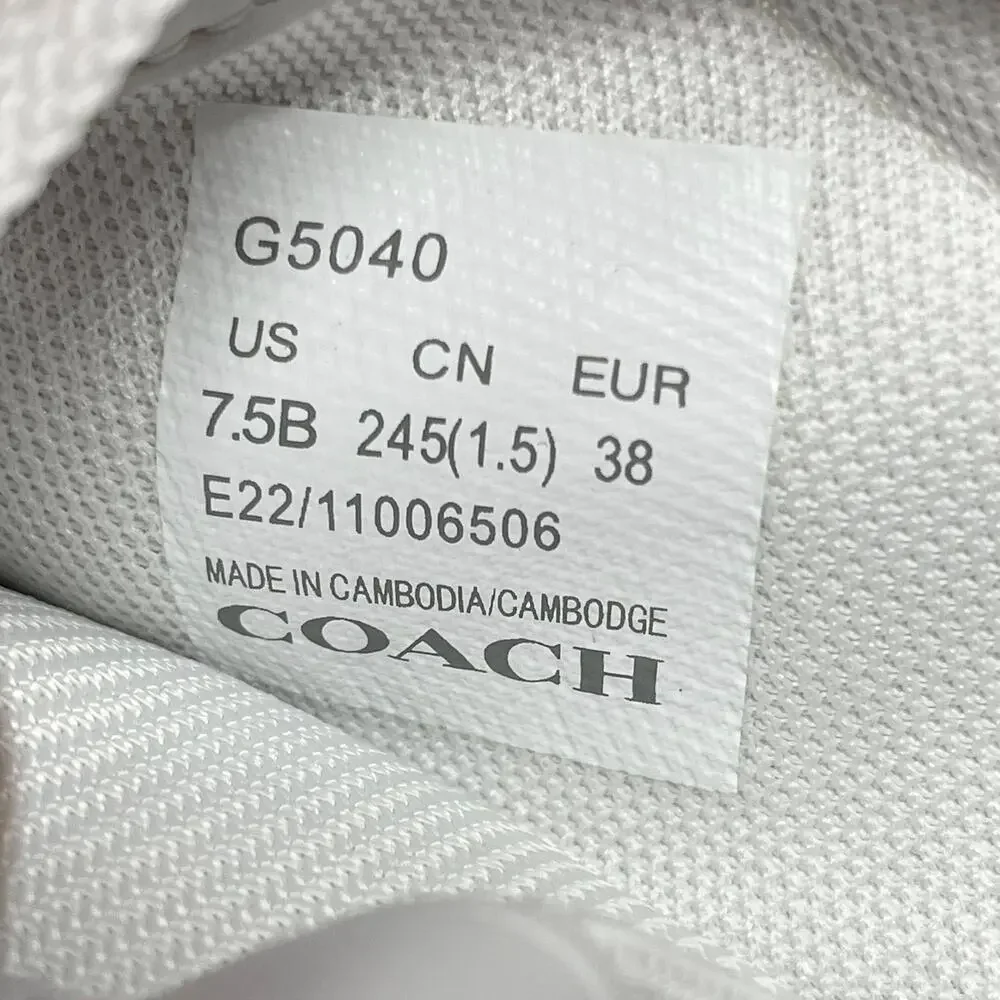 Coach Lowline Low Top Sneaker Womens 7.5B White‎ Leather Navy Accents G5040